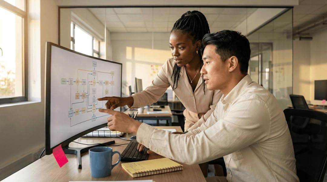A team workflow being mapped into a connected process