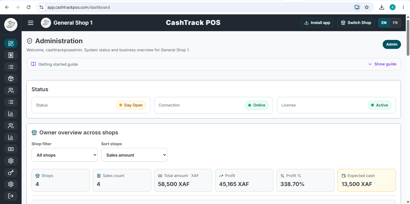 CashTrackPOS retail management interface