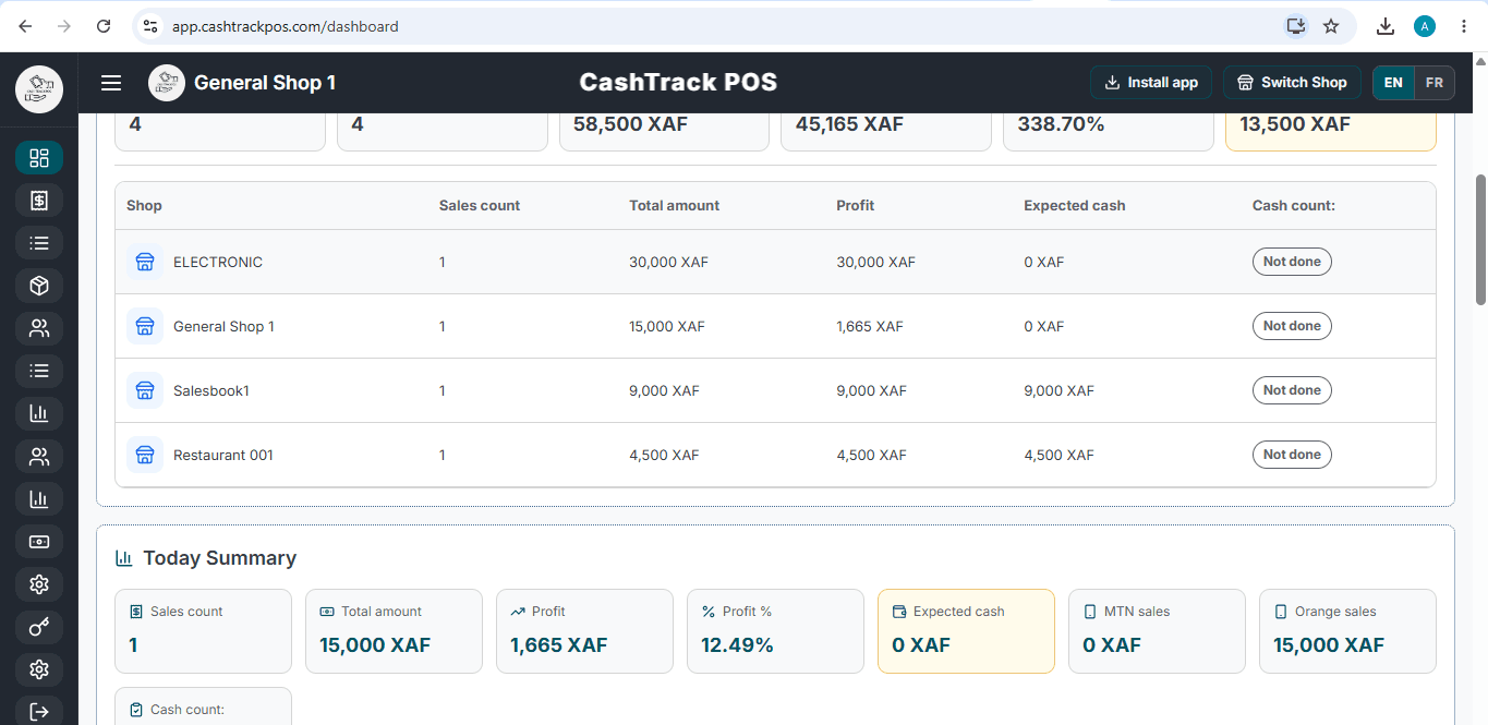 CashTrackPOS retail management interface